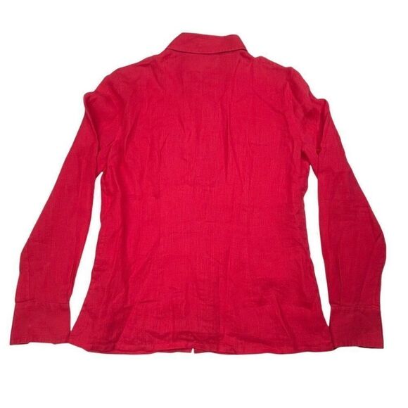 Tory Burch Linen Button Up Roll Tab Sleeve Shirt Carnival Red - Picture 5 of 9